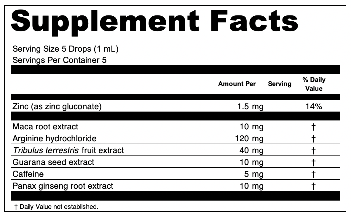 Spanish Fly Pro - Supplement Fact Label